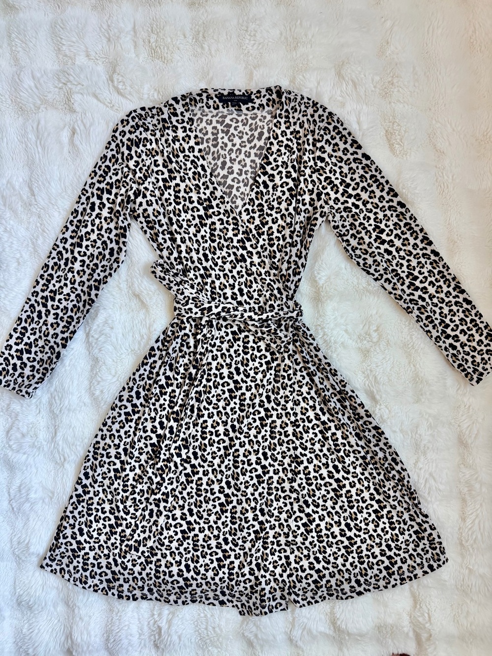 Banana Republic Cream and Black Leopard Wrap Dress